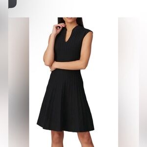 Ted Baker Black Pleated V-Neck Cap-Sleeve Mini Dress